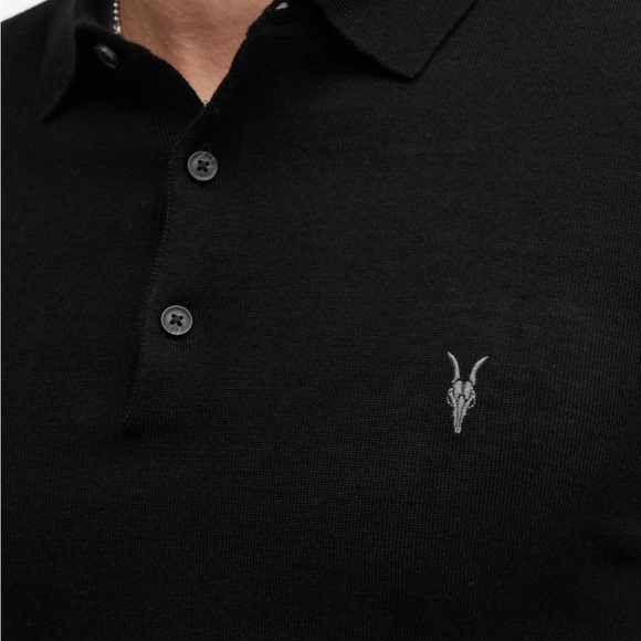 ALL SAINTS Mode Merino Long Sleeve Polo Shirt - Picture 4 of 8